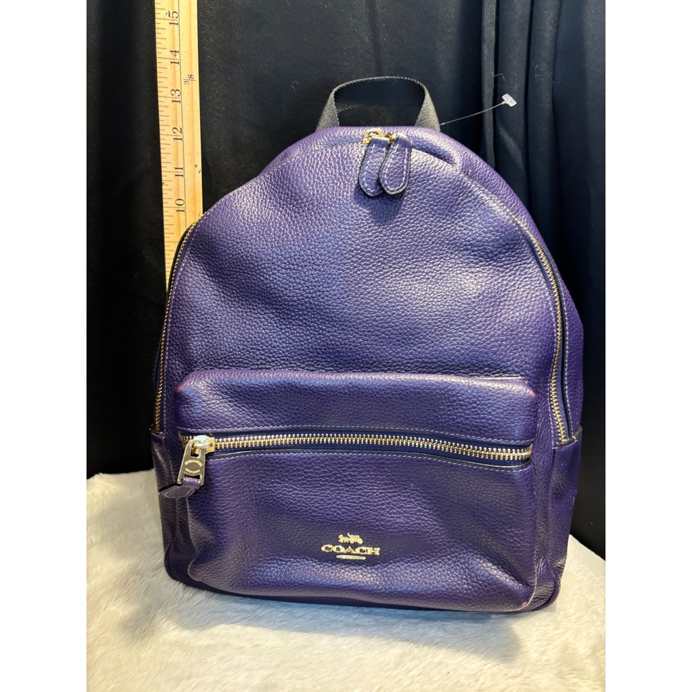 Coach Charlie Medium Backpack Purple Pebbled Leather Gold Hardware F30550